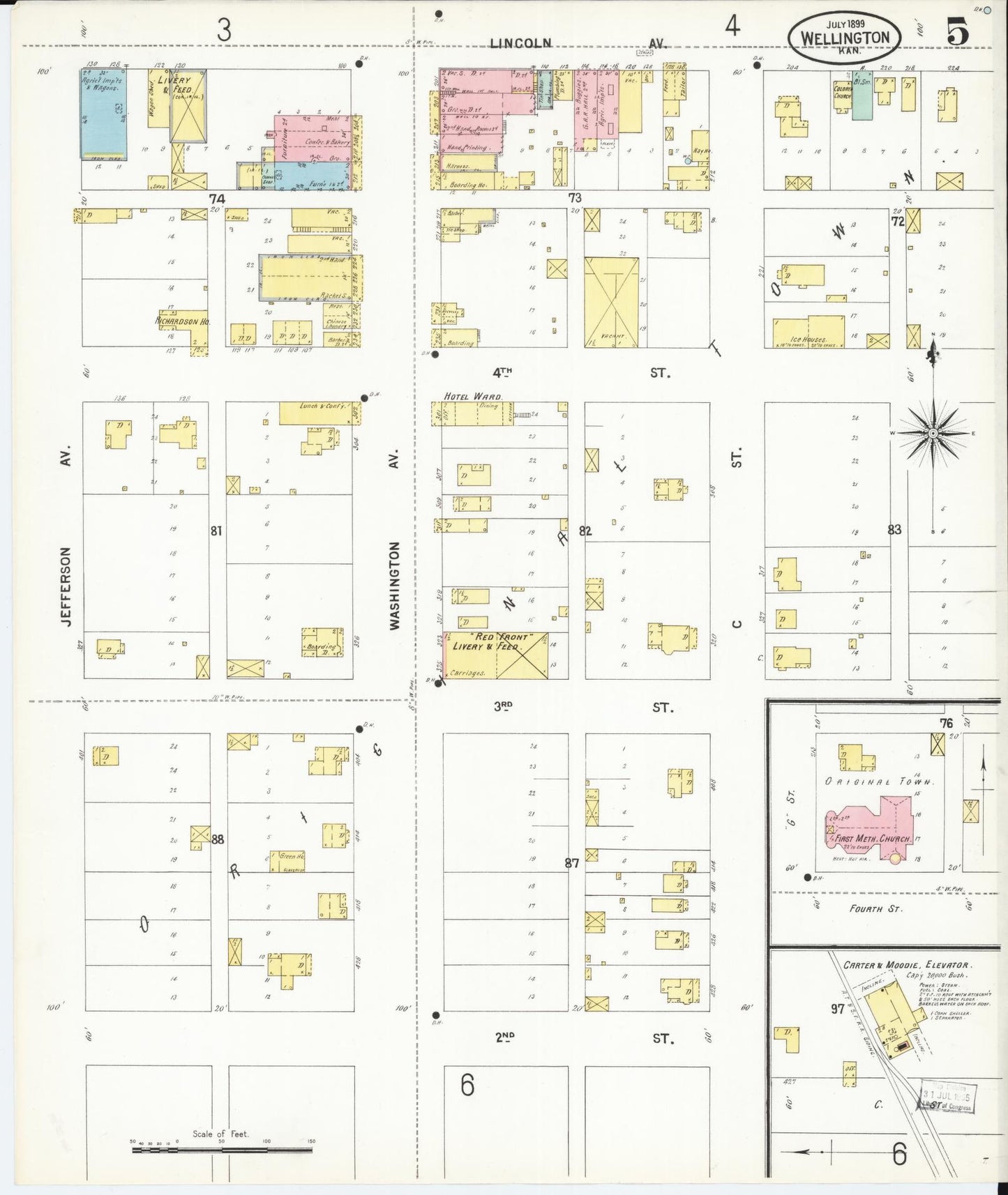 Sanborn Fire Insurance Map from Wellington, Sumner County, Kansas (1899), Sheet #0005 - Complete Map Set gallery image, historic Sanborn map, vintage wall art, Kansas Kansas