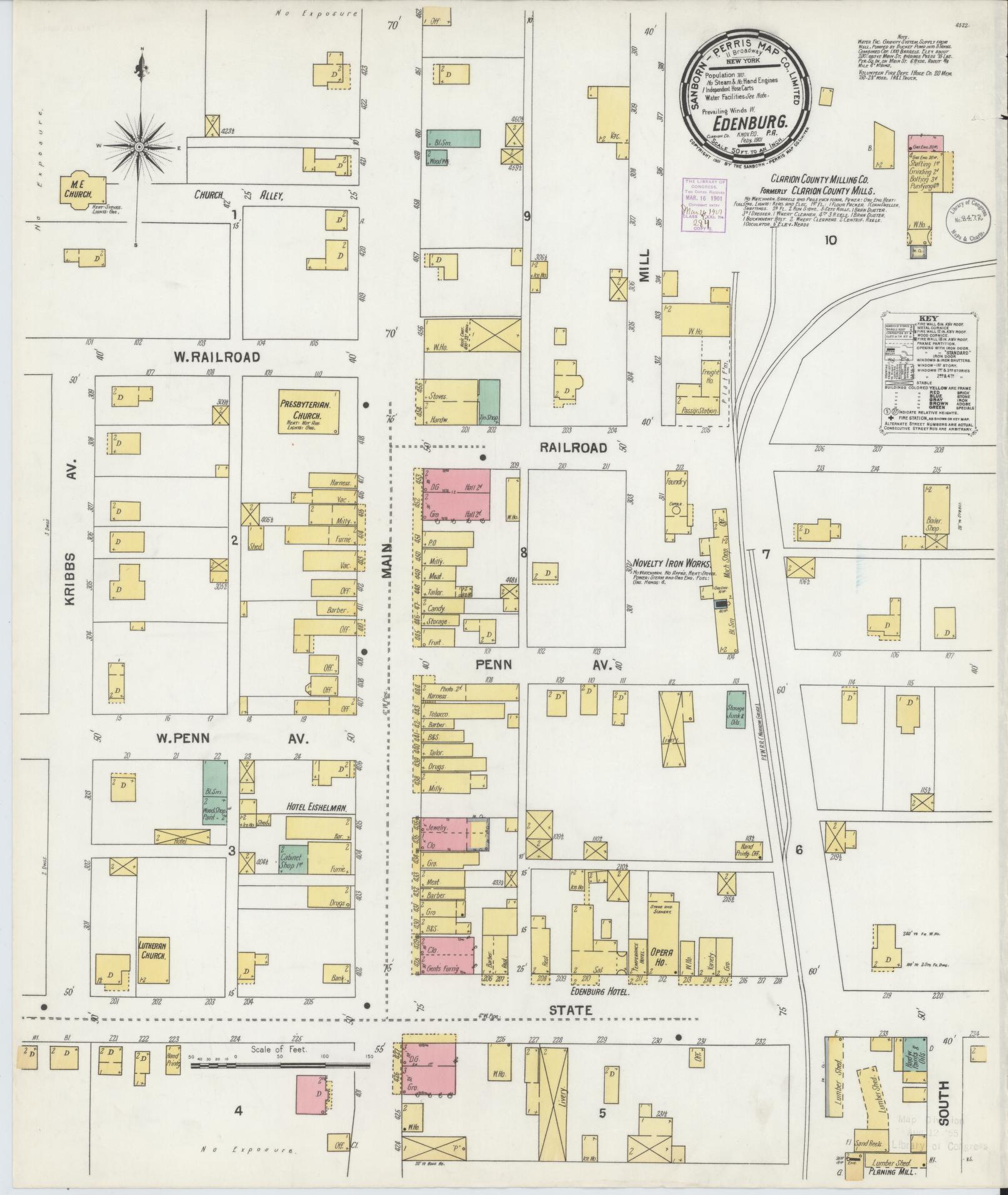 Sanborn Fire Insurance Map from Edenburg, Clarion County, Pennsylvania (1901), Sheet #0001 - Historic Sanborn Fire Insurance Map Print, vintage old map wall art, antique decor, genealogy gift, Pennsylvania Pennsylvania map