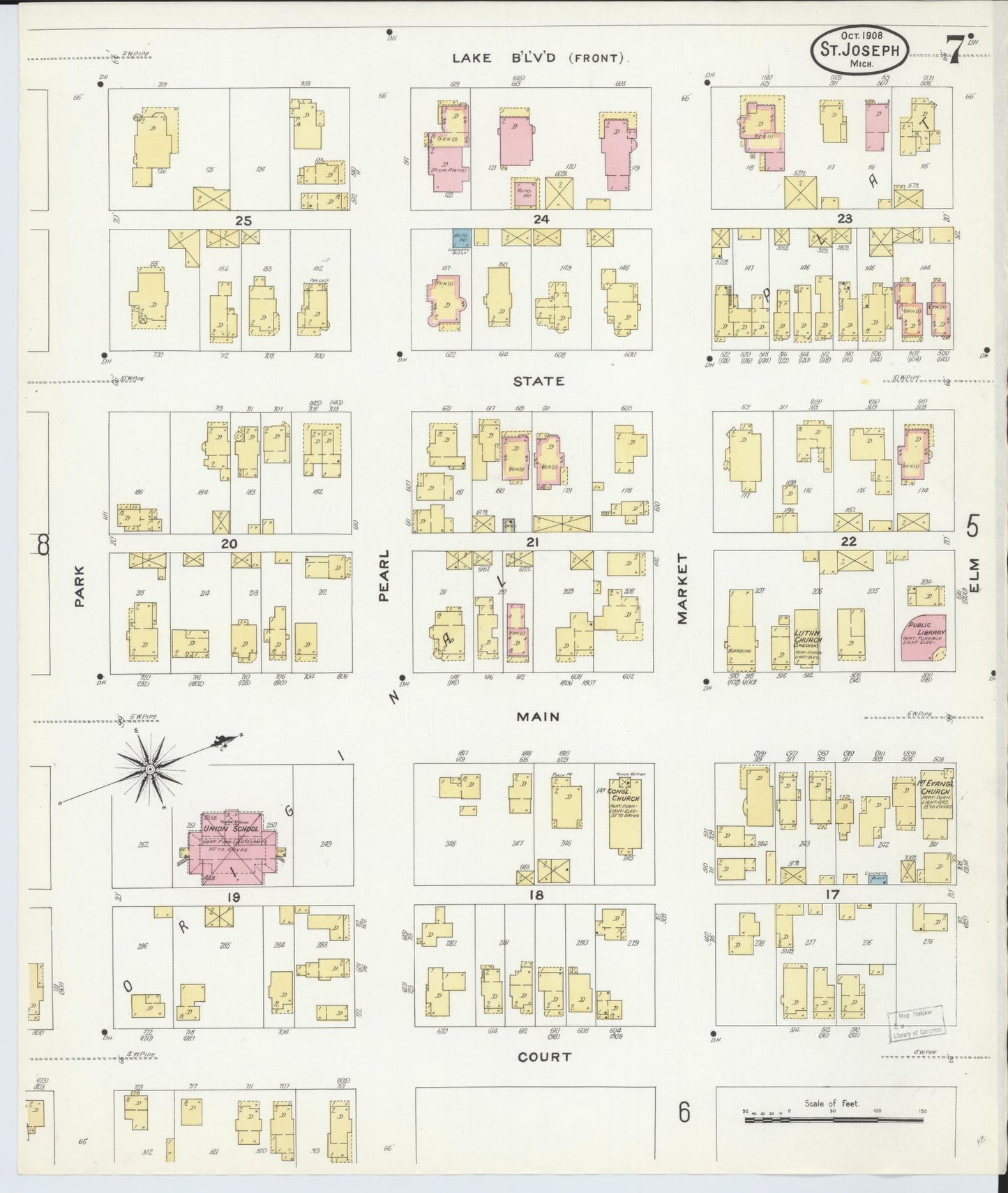 Sanborn Fire Insurance Map from Saint Joseph, Berrien County, Michigan (1908), Sheet #0007 - Complete Map Set gallery image, historic Sanborn map, vintage wall art, Michigan Michigan