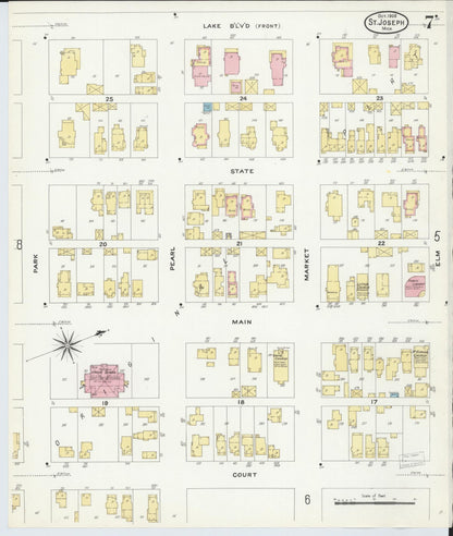 Sanborn Fire Insurance Map from Saint Joseph, Berrien County, Michigan (1908), Sheet #0007 - Complete Map Set gallery image, historic Sanborn map, vintage wall art, Michigan Michigan