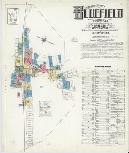 Sanborn Fire Insurance Map from Bluefield, Mercer County, West Virginia (1914), Sheet #0001 - Complete Map Set gallery image, historic Sanborn map, vintage wall art, West Virginia West Virginia