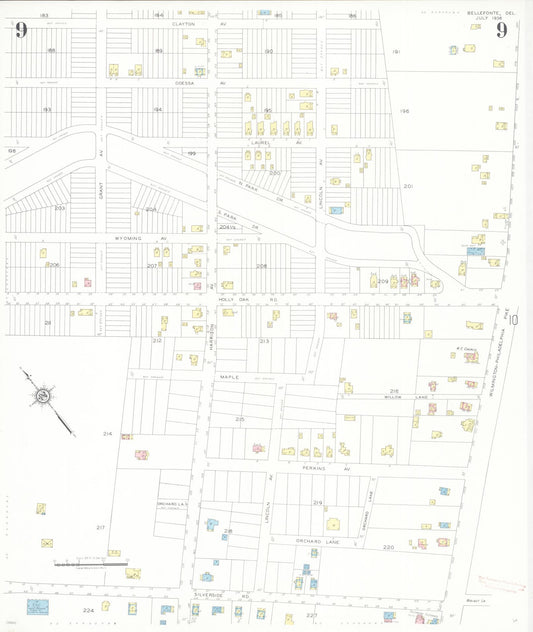 Sanborn Fire Insurance Map from Bellefonte, New Castle County, Delaware (1936), Sheet #0009 - Historic Sanborn Fire Insurance Map Print, vintage old map wall art, antique decor, genealogy gift, Delaware Delaware map