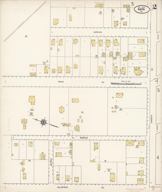 Sanborn Fire Insurance Map from Napa, Napa County, California (1910), Sheet #0002 - Historic Sanborn Fire Insurance Map Print, vintage old map wall art, antique decor, genealogy gift, California California map