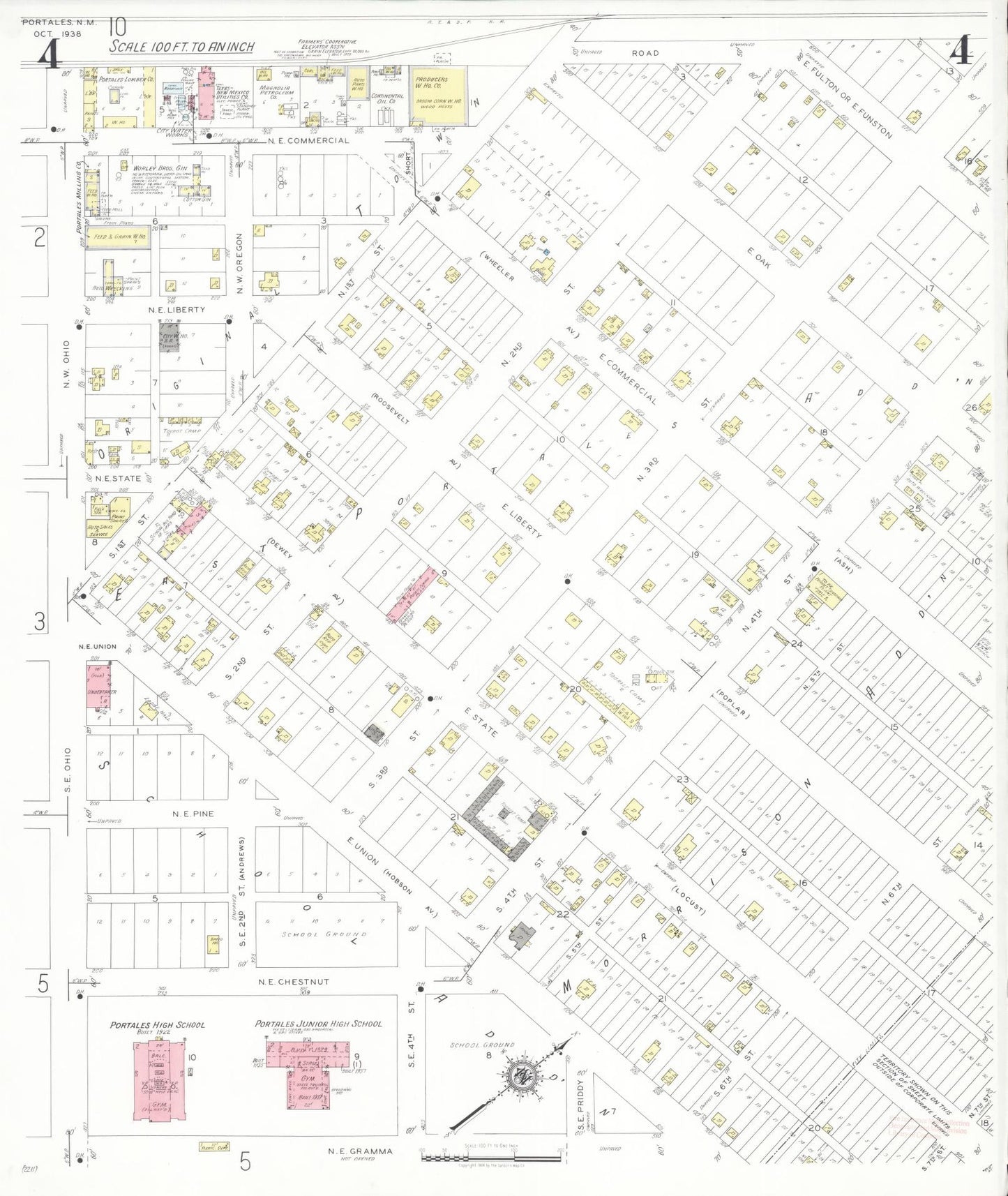 Sanborn Fire Insurance Map from Portales, Roosevelt County, New Mexico (1938), Sheet #0004 - Historic Sanborn Fire Insurance Map Print, vintage old map wall art, antique decor, genealogy gift, New Mexico New Mexico map