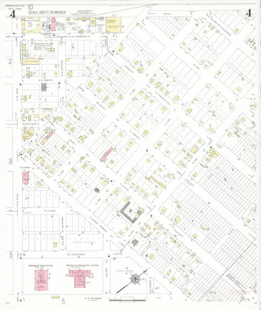 Sanborn Fire Insurance Map from Portales, Roosevelt County, New Mexico (1938), Sheet #0004 - Historic Sanborn Fire Insurance Map Print, vintage old map wall art, antique decor, genealogy gift, New Mexico New Mexico map