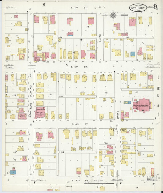 Sanborn Fire Insurance Map from Atchison, Atchison County, Kansas (1910), Sheet #0009 - Historic Sanborn Fire Insurance Map Print, vintage old map wall art, antique decor, genealogy gift, Kansas Kansas map