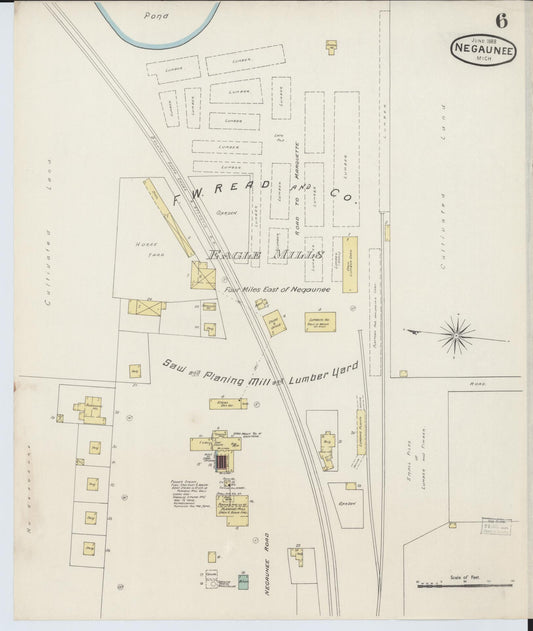 Sanborn Fire Insurance Map from Negaunee, Marquette County, Michigan (1888), Sheet #0006 - Historic Sanborn Fire Insurance Map Print, vintage old map wall art, antique decor, genealogy gift, Michigan Michigan map