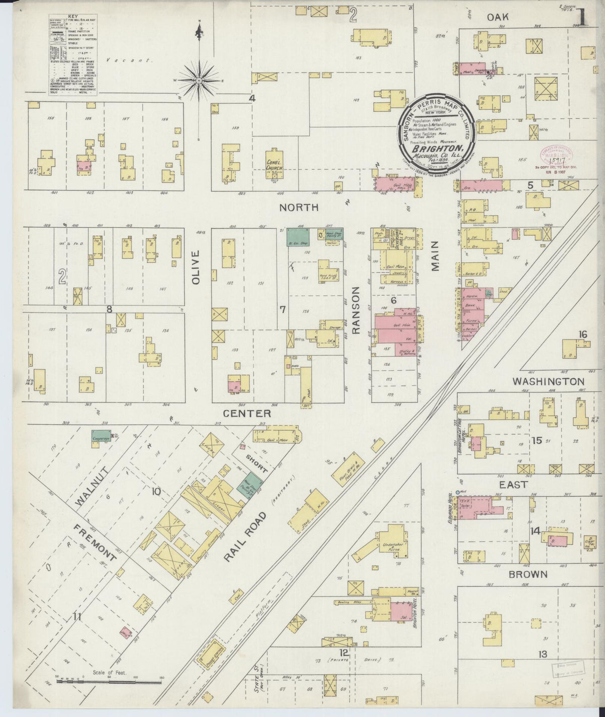 Sanborn Fire Insurance Map from Brighton, Macoupin County, Illinois (1894), Sheet #0001 - Complete Map Set gallery image, historic Sanborn map, vintage wall art, Illinois Illinois