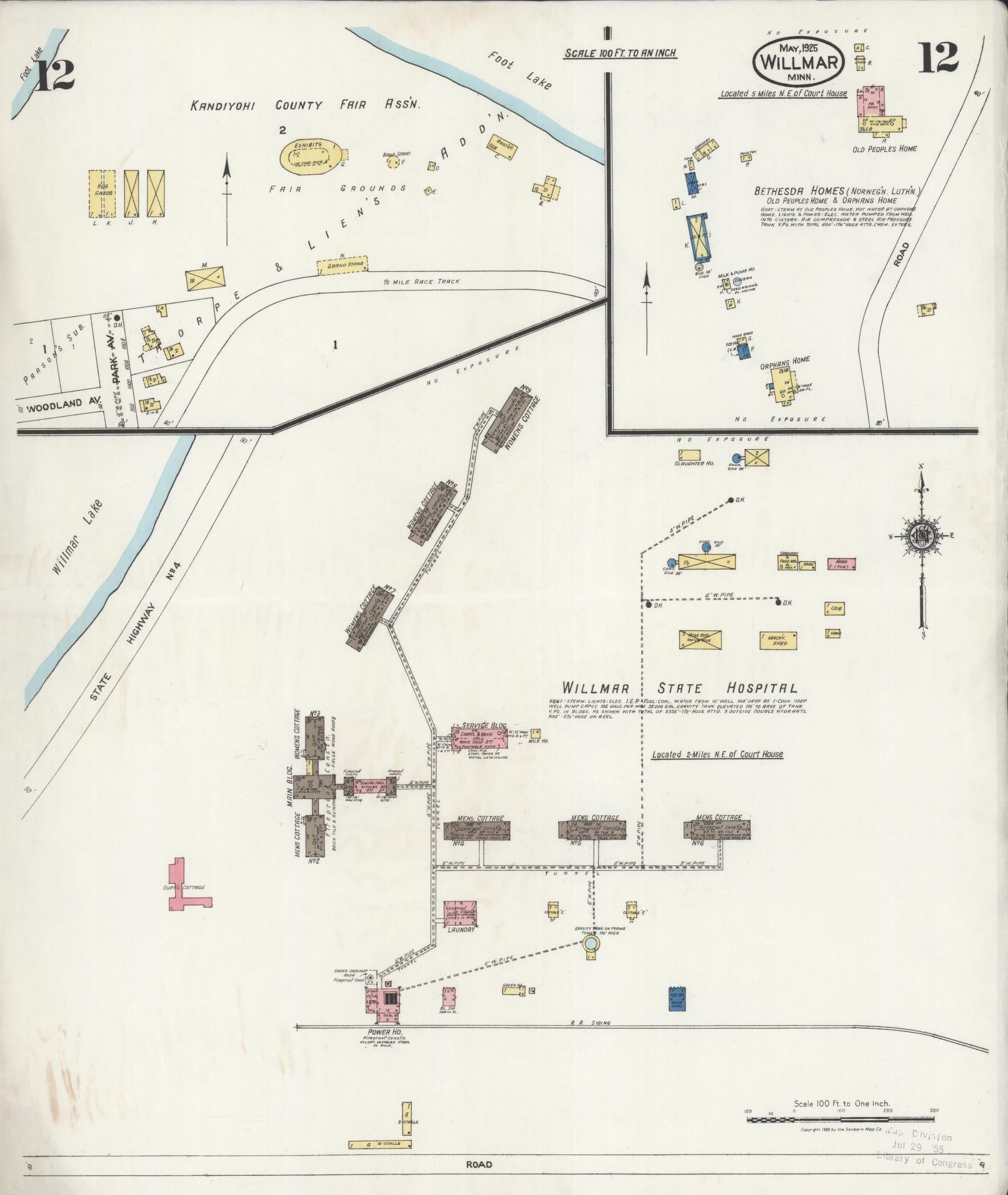 Sanborn Fire Insurance Map from Willmar, Kandiyohi County, Minnesota (1925), Sheet #0012 - Historic Sanborn Fire Insurance Map Print, vintage old map wall art, antique decor, genealogy gift, Minnesota Minnesota map