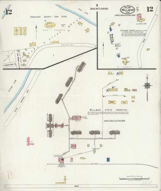 Sanborn Fire Insurance Map from Willmar, Kandiyohi County, Minnesota (1925), Sheet #0012 - Historic Sanborn Fire Insurance Map Print, vintage old map wall art, antique decor, genealogy gift, Minnesota Minnesota map
