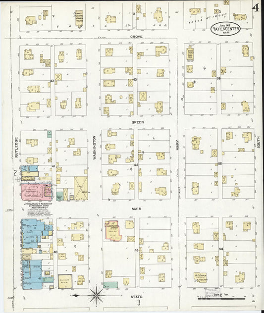Sanborn Fire Insurance Map from Yates Center, Woodson County, Kansas (1906), Sheet #0004 - Historic Sanborn Fire Insurance Map Print, vintage old map wall art, antique decor, genealogy gift, Kansas Kansas map
