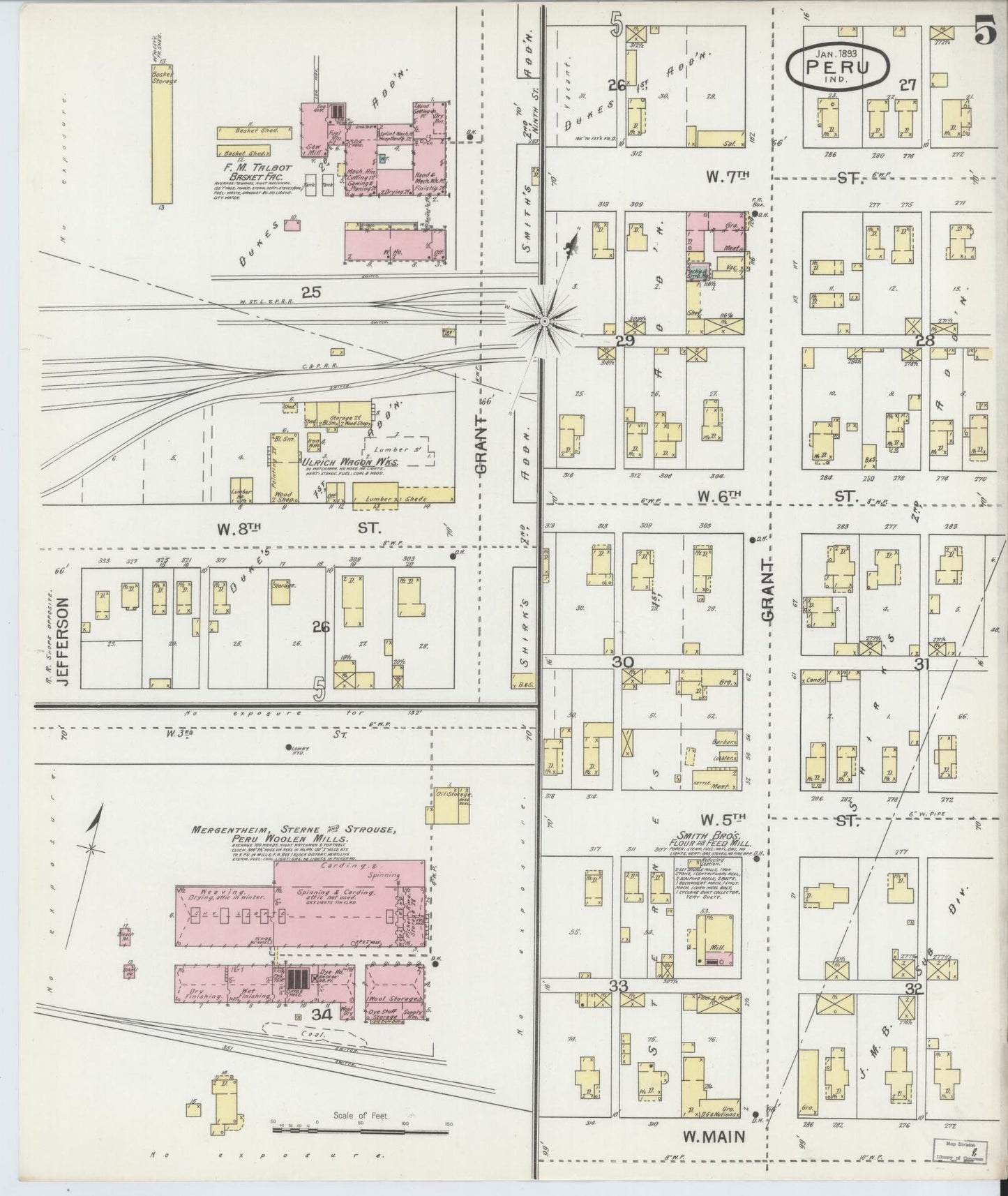 Sanborn Fire Insurance Map from Peru, Miami County, Indiana (1893), Sheet #0005 - Historic Sanborn Fire Insurance Map Print, vintage old map wall art, antique decor, genealogy gift, Indiana Indiana map