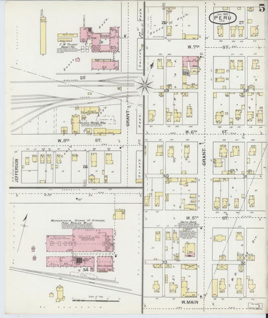 Sanborn Fire Insurance Map from Peru, Miami County, Indiana (1893), Sheet #0005 - Historic Sanborn Fire Insurance Map Print, vintage old map wall art, antique decor, genealogy gift, Indiana Indiana map