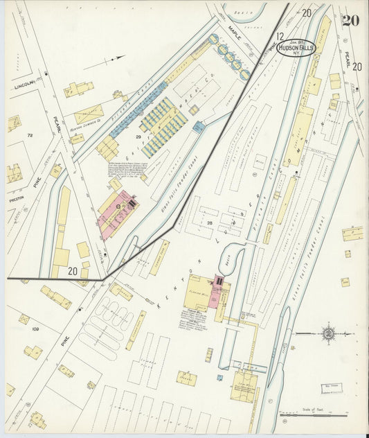 Sanborn Fire Insurance Map from Hudson Falls, Washington County, New York (1913), Sheet #0020 - Historic Sanborn Fire Insurance Map Print, vintage old map wall art, antique decor, genealogy gift, New York New York map