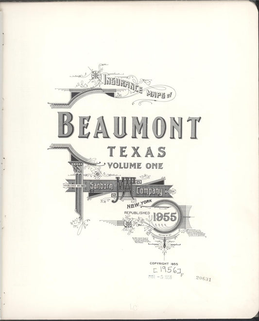Sanborn Fire Insurance Map from Beaumont, Jefferson County, Texas (1955), Sheet #0001 - Historic Sanborn Fire Insurance Map Print, vintage old map wall art, antique decor, genealogy gift, Texas Texas map
