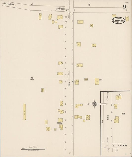 Sanborn Fire Insurance Map from Linesville, Crawford County, Pennsylvania (1922), Sheet #0009 - Historic Sanborn Fire Insurance Map Print, vintage old map wall art, antique decor, genealogy gift, Pennsylvania Pennsylvania map