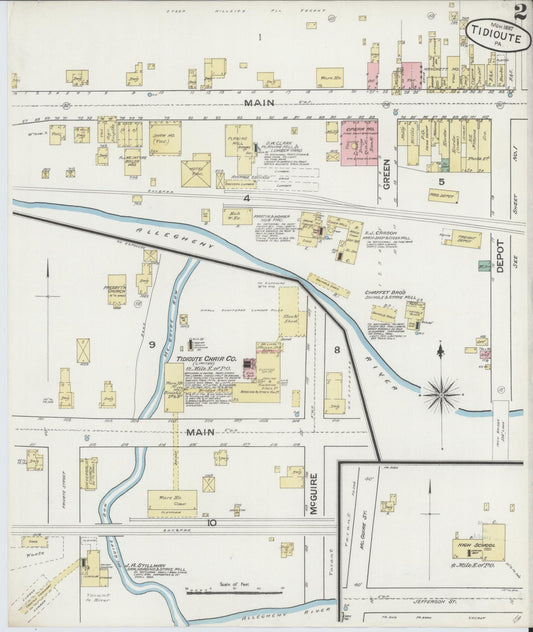 Sanborn Fire Insurance Map from Tidioute, Warren County, Pennsylvania (1887), Sheet #0002 - Historic Sanborn Fire Insurance Map Print, vintage old map wall art, antique decor, genealogy gift, Pennsylvania Pennsylvania map