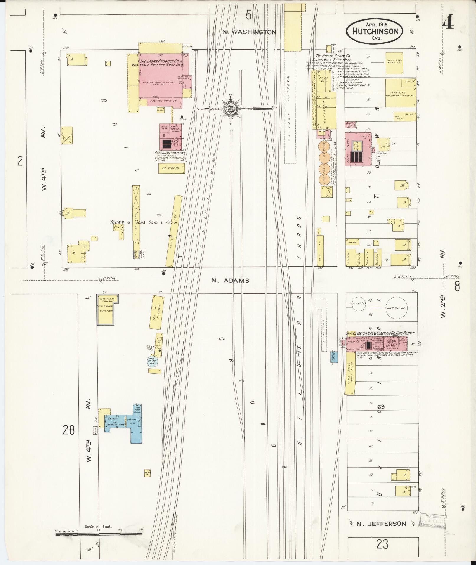 Sanborn Fire Insurance Map from Hutchinson, Reno County, Kansas (1915), Sheet #0005 - Historic Sanborn Fire Insurance Map Print, vintage old map wall art, antique decor, genealogy gift, Kansas Kansas map