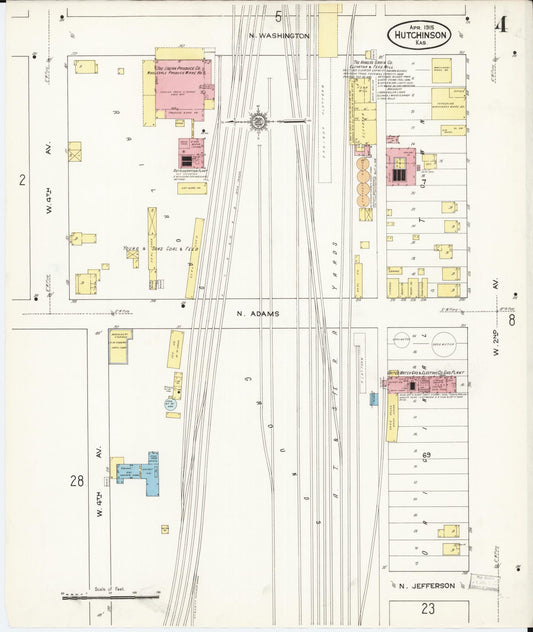 Sanborn Fire Insurance Map from Hutchinson, Reno County, Kansas (1915), Sheet #0005 - Historic Sanborn Fire Insurance Map Print, vintage old map wall art, antique decor, genealogy gift, Kansas Kansas map