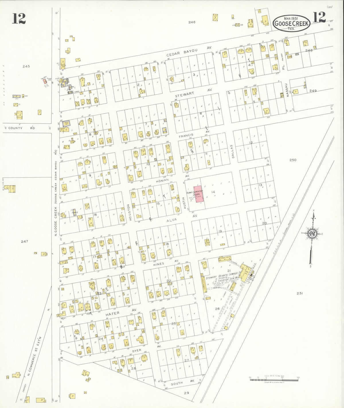 Sanborn Fire Insurance Map from Goose Creek, Harris County, Texas (1931), Sheet #0012 - Complete Map Set gallery image, historic Sanborn map, vintage wall art, Texas Texas
