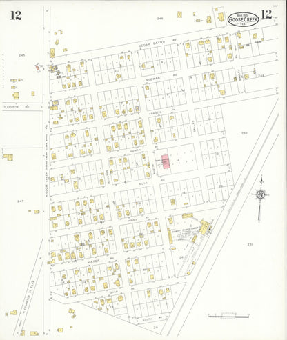 Sanborn Fire Insurance Map from Goose Creek, Harris County, Texas (1931), Sheet #0012 - Complete Map Set gallery image, historic Sanborn map, vintage wall art, Texas Texas