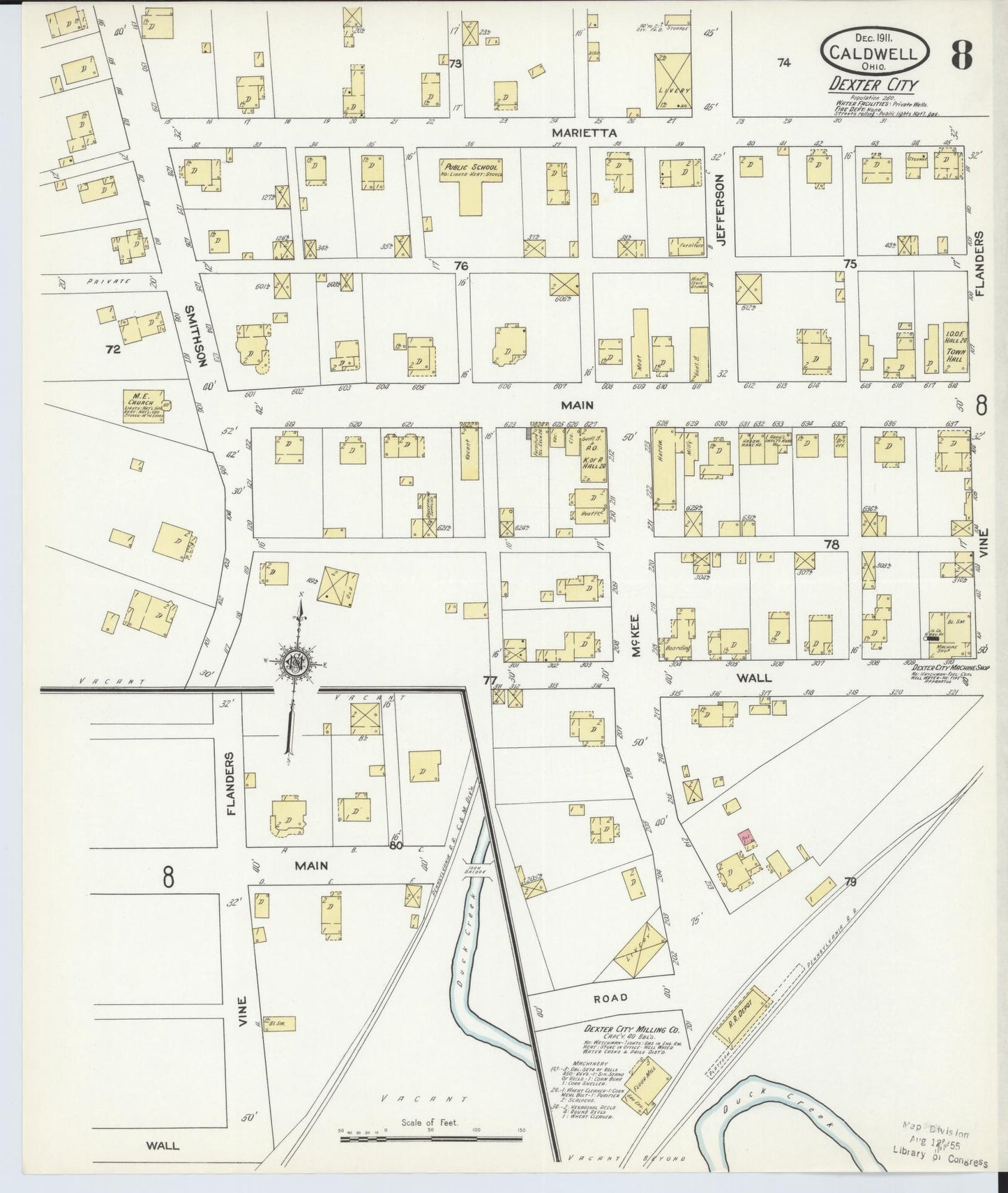 Sanborn Fire Insurance Map from Caldwell, Noble County, Ohio (1911), Sheet #0008 - Historic Sanborn Fire Insurance Map Print, vintage old map wall art, antique decor, genealogy gift, Ohio Ohio map