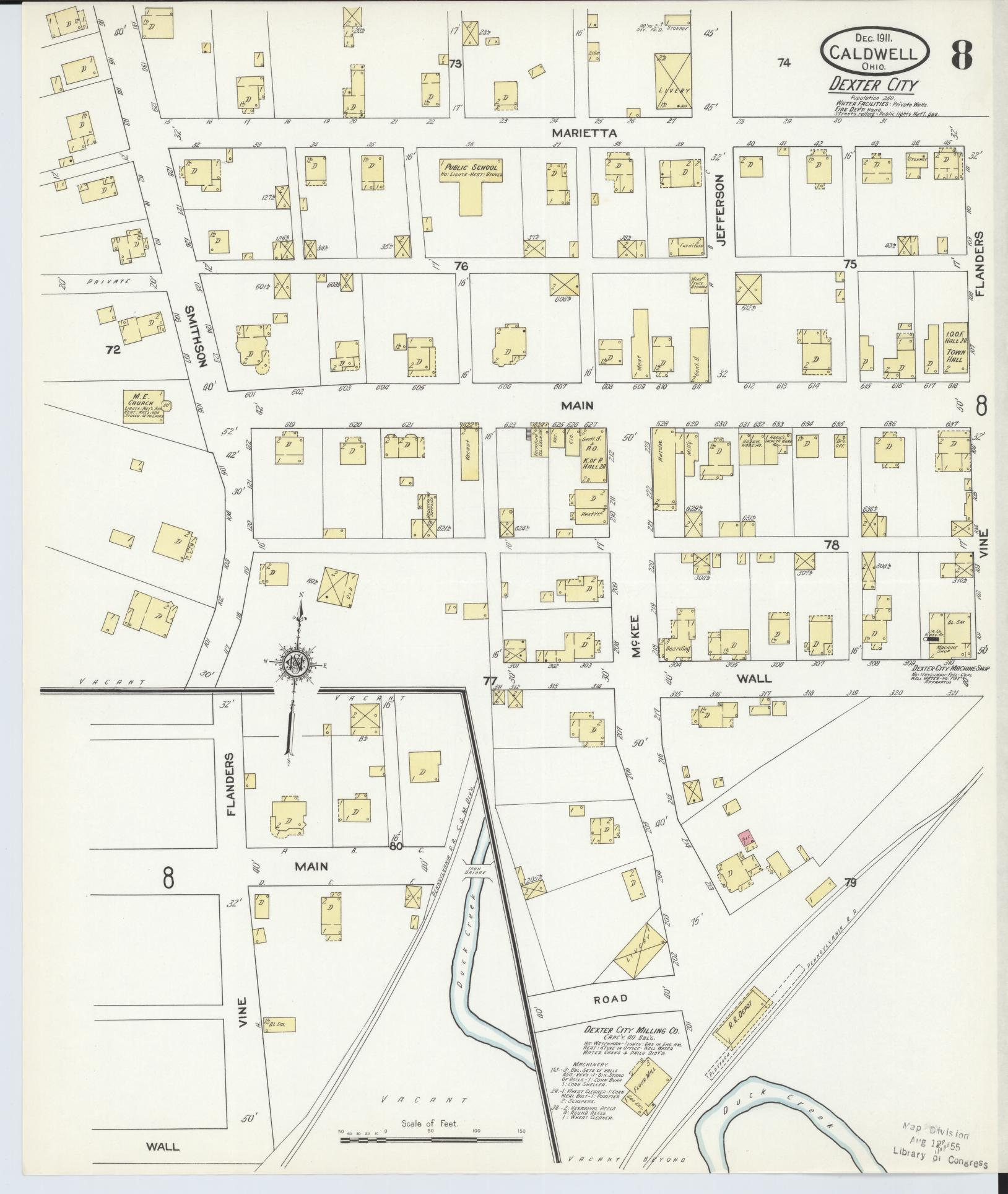 Sanborn Fire Insurance Map from Caldwell, Noble County, Ohio (1911), Sheet #0008 - Historic Sanborn Fire Insurance Map Print, vintage old map wall art, antique decor, genealogy gift, Ohio Ohio map