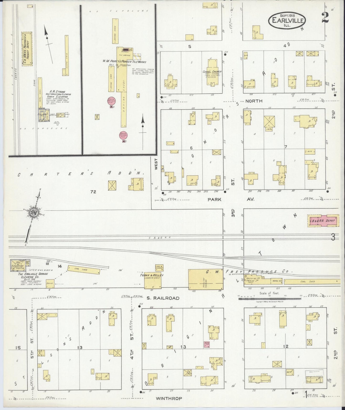 Sanborn Fire Insurance Map from Earlville, La Salle County, Illinois (1918), Sheet #0002 - Historic Sanborn Fire Insurance Map Print, vintage old map wall art, antique decor, genealogy gift, Illinois Illinois map