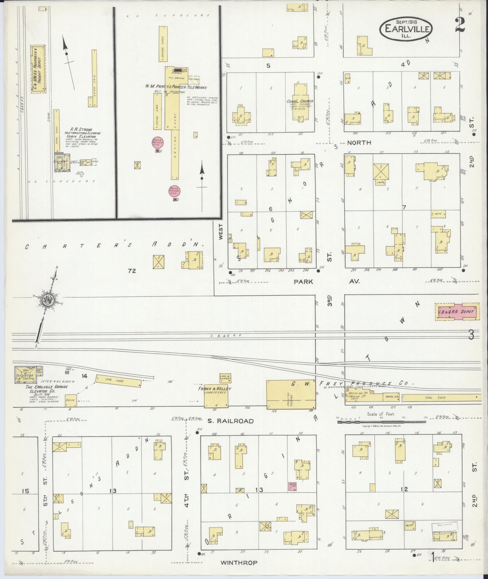 Sanborn Fire Insurance Map from Earlville, La Salle County, Illinois (1918), Sheet #0002 - Historic Sanborn Fire Insurance Map Print, vintage old map wall art, antique decor, genealogy gift, Illinois Illinois map