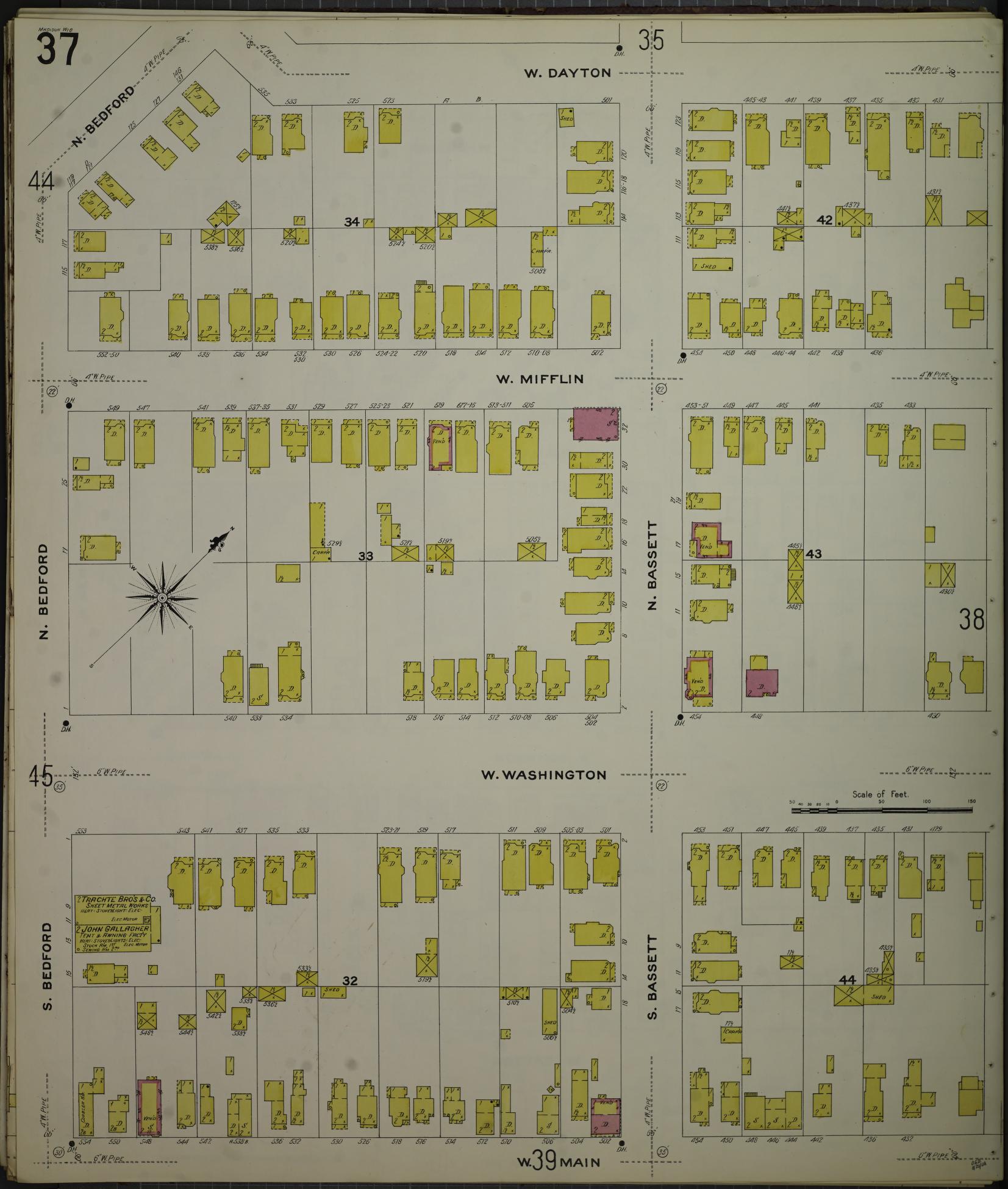 Sanborn Fire Insurance Map from Madison, Dane County, Wisconsin (1908), Sheet #0037 - Complete Map Set gallery image, historic Sanborn map, vintage wall art, Wisconsin Wisconsin