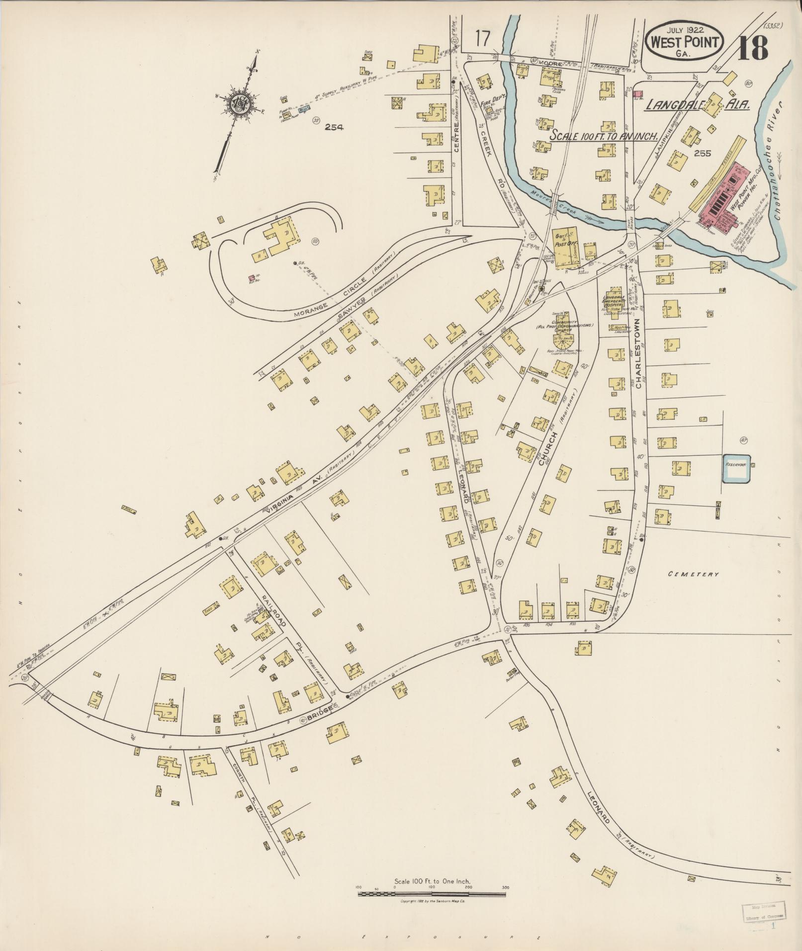 Sanborn Fire Insurance Map from West Point, Troup County, Georgia (1922), Sheet #0018 - Complete Map Set gallery image, historic Sanborn map, vintage wall art, Georgia Georgia