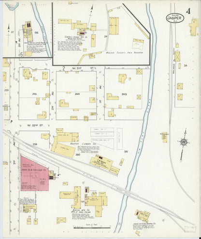 Sanborn Fire Insurance Map from Jasper, Walker County, Alabama (1916), Sheet #0004 - Complete Map Set gallery image, historic Sanborn map, vintage wall art, Alabama Alabama