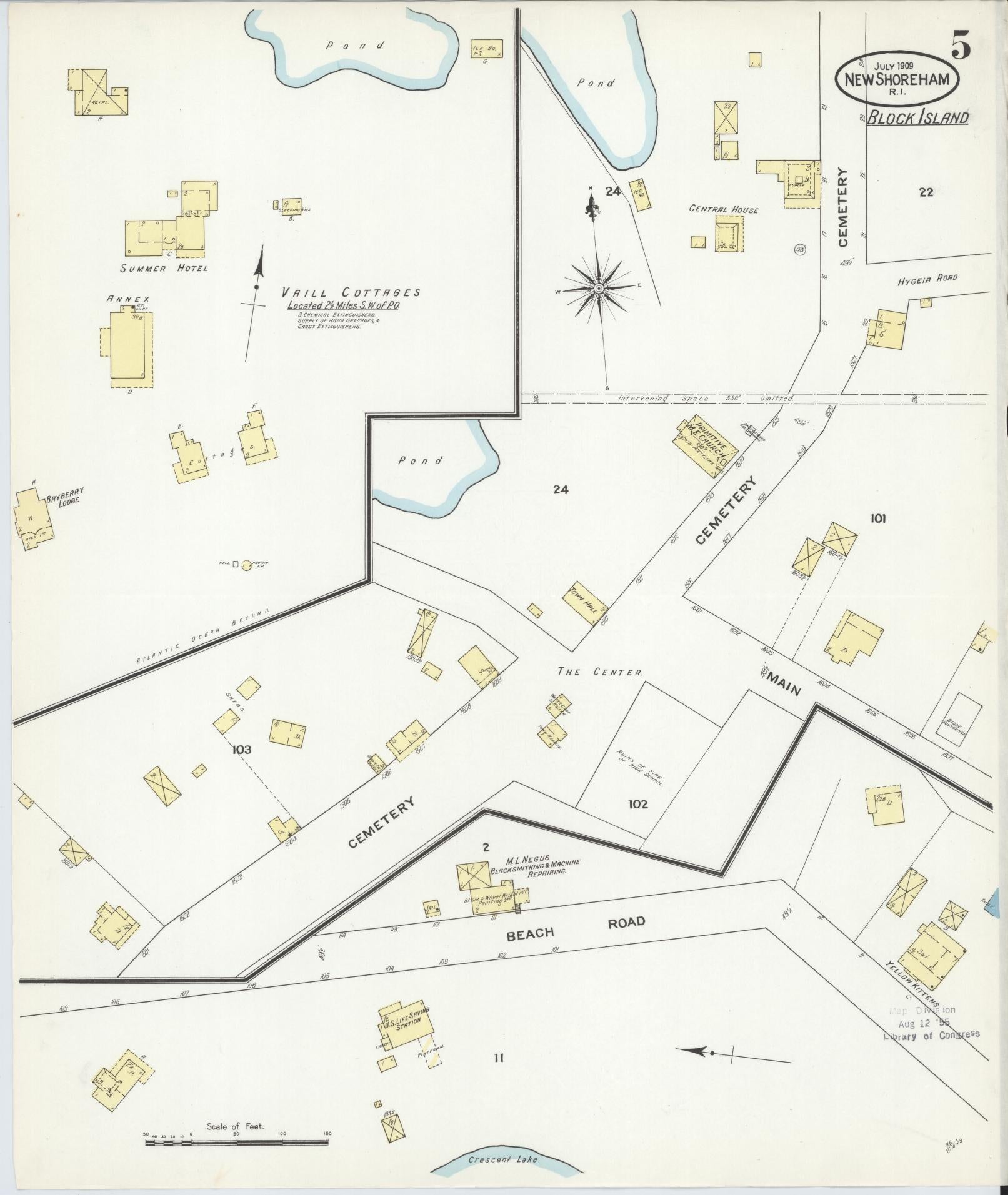 Sanborn Fire Insurance Map from New Shoreham, Newport County, Rhode Island (1909), Sheet #0005 - Historic Sanborn Fire Insurance Map Print, vintage old map wall art, antique decor, genealogy gift, Rhode Island Rhode Island map