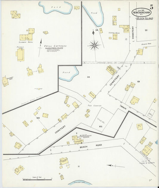 Sanborn Fire Insurance Map from New Shoreham, Newport County, Rhode Island (1909), Sheet #0005 - Historic Sanborn Fire Insurance Map Print, vintage old map wall art, antique decor, genealogy gift, Rhode Island Rhode Island map