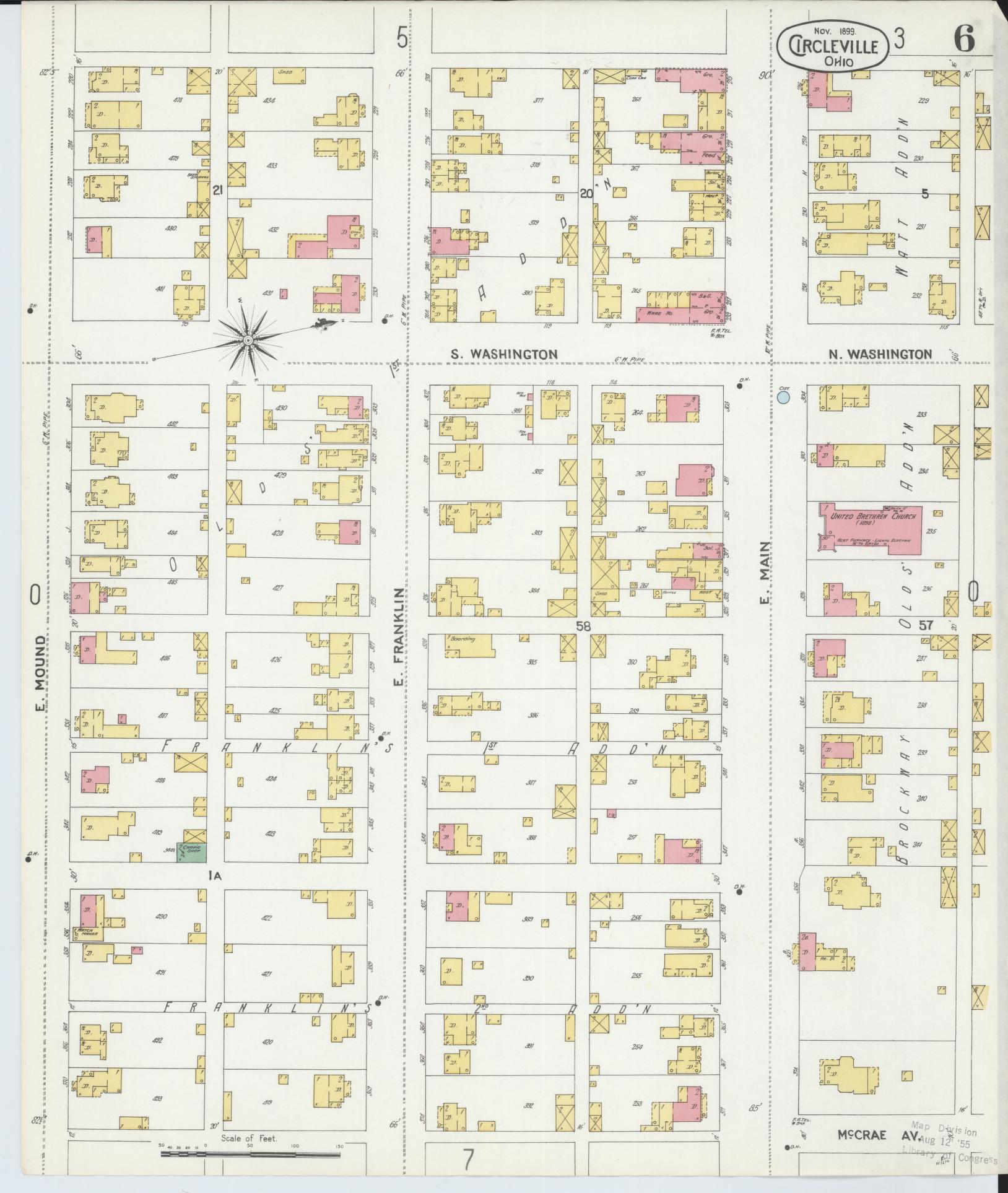 Sanborn Fire Insurance Map from Circleville, Pickaway County, Ohio (1899), Sheet #0006 - Historic Sanborn Fire Insurance Map Print, vintage old map wall art, antique decor, genealogy gift, Ohio Ohio map
