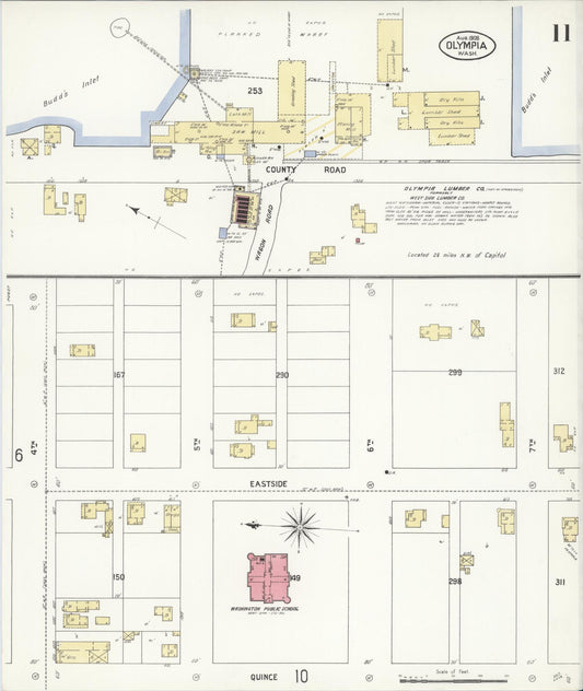 Sanborn Fire Insurance Map from Olympia, Thurston County, Washington (1908), Sheet #0011 - Historic Sanborn Fire Insurance Map Print, vintage old map wall art, antique decor, genealogy gift, Washington Washington map