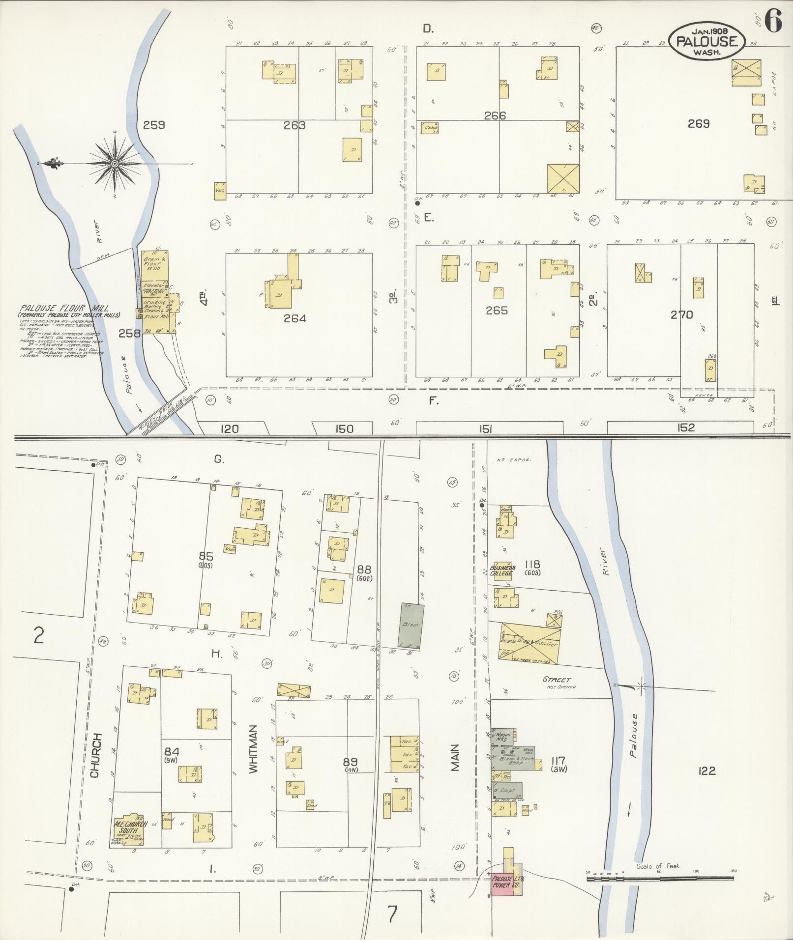 Sanborn Fire Insurance Map from Palouse City, Whitman County, Washington (1908), Sheet #0006 - Historic Sanborn Fire Insurance Map Print, vintage old map wall art, antique decor, genealogy gift, Washington Washington map