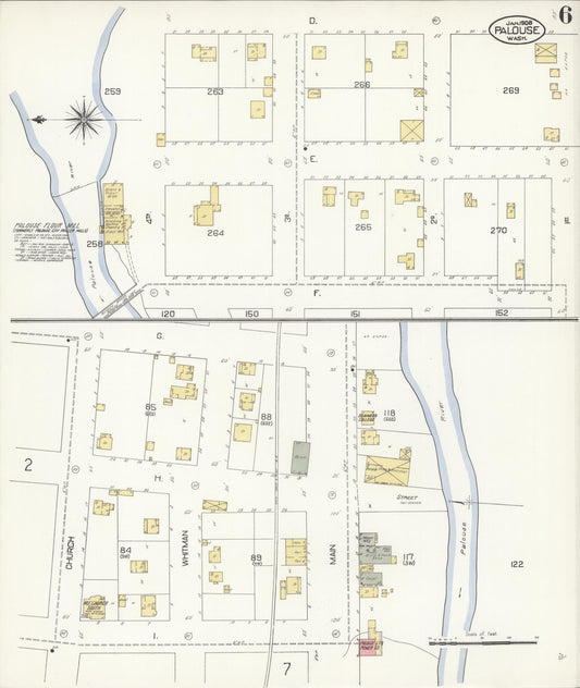 Sanborn Fire Insurance Map from Palouse City, Whitman County, Washington (1908), Sheet #0006 - Historic Sanborn Fire Insurance Map Print, vintage old map wall art, antique decor, genealogy gift, Washington Washington map