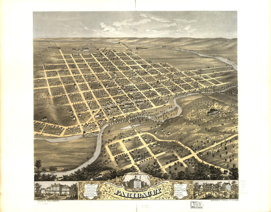 Bird's eye view of the city of Faribault, Rice County, Minnesota 1869. (1869) – Historic Bird’s-Eye View Panorama Print