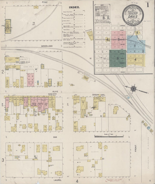 Sanborn Fire Insurance Map from Davis, Yolo County, California (1911), Sheet #0001 - Historic Sanborn Fire Insurance Map Print, vintage old map wall art, antique decor, genealogy gift, California California map