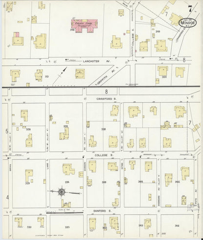 Sanborn Fire Insurance Map from Monroe, Union County, North Carolina (1914), Sheet #0007 - Historic Sanborn Fire Insurance Map Print, vintage old map wall art, antique decor, genealogy gift, North Carolina North Carolina map