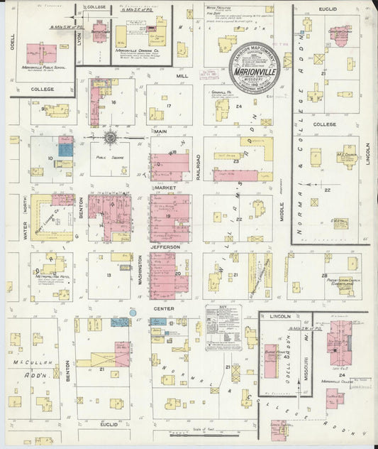 Sanborn Fire Insurance Map from Marionville, Lawrence County, Missouri (1910), Sheet #0001 - Historic Sanborn Fire Insurance Map Print, vintage old map wall art, antique decor, genealogy gift, Missouri Missouri map