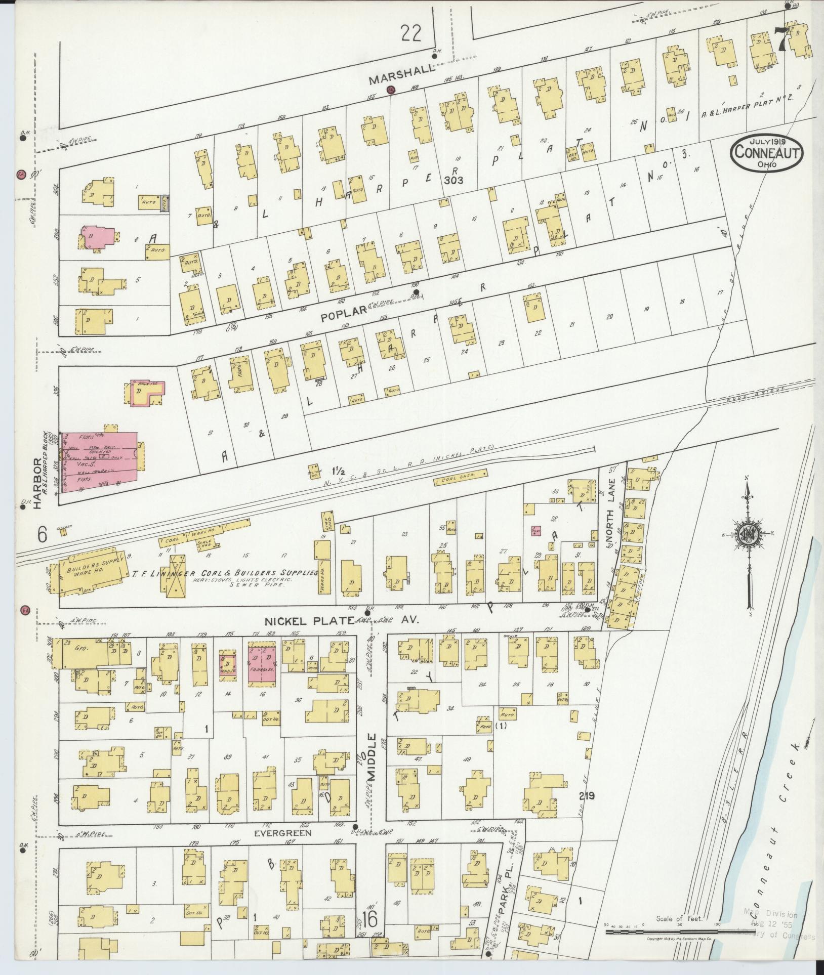 Sanborn Fire Insurance Map from Conneaut, Ashtabula County, Ohio (1919), Sheet #0007 - Complete Map Set gallery image, historic Sanborn map, vintage wall art, Ohio Ohio