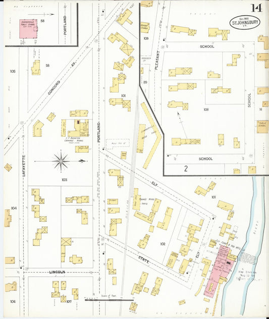 Sanborn Fire Insurance Map from Saint Johnsbury, Caledonia County, Vermont (1900), Sheet #0014 - Historic Sanborn Fire Insurance Map Print, vintage old map wall art, antique decor, genealogy gift, Vermont Vermont map