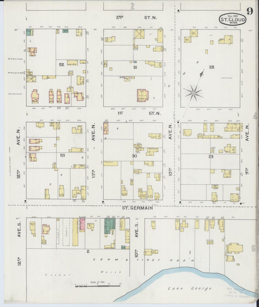 Sanborn Fire Insurance Map from Saint Cloud, Stearns, Benton, and Sherburne Counties, Minnesota (1893), Sheet #0009 - Historic Sanborn Fire Insurance Map Print, vintage old map wall art, antique decor, genealogy gift, Minnesota Minnesota map