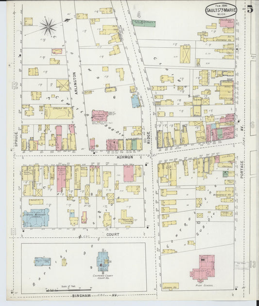 Sanborn Fire Insurance Map from Sault Sainte Marie, Chippewa County, Michigan (1895), Sheet #0005 - Historic Sanborn Fire Insurance Map Print, vintage old map wall art, antique decor, genealogy gift, Michigan Michigan map