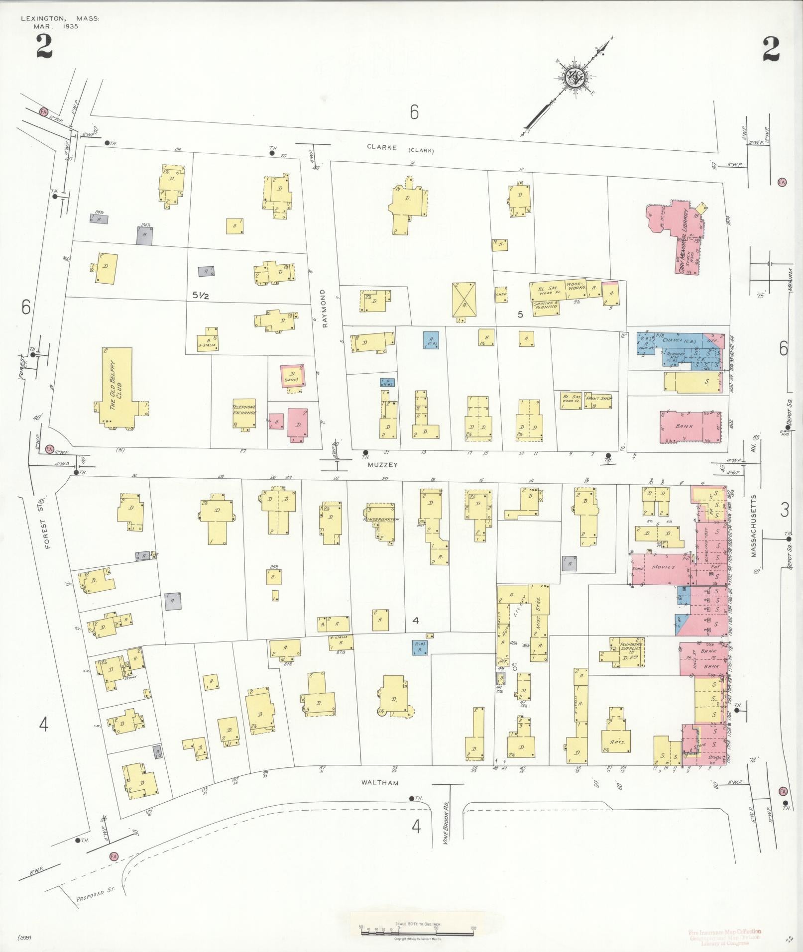 Sanborn Fire Insurance Map from Lexington, Middlesex County, Massachusetts (1935), Sheet #0002 - Historic Sanborn Fire Insurance Map Print, vintage old map wall art, antique decor, genealogy gift, Massachusetts Massachusetts map