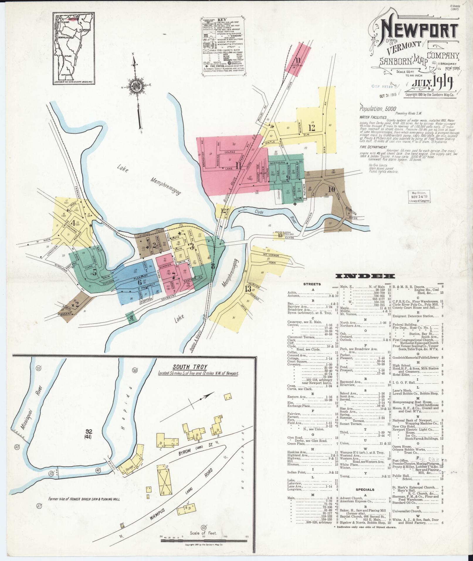 Sanborn Fire Insurance Map from Newport, Orleans County, Vermont. (1919) – Historic Sanborn Fire Insurance Map Print