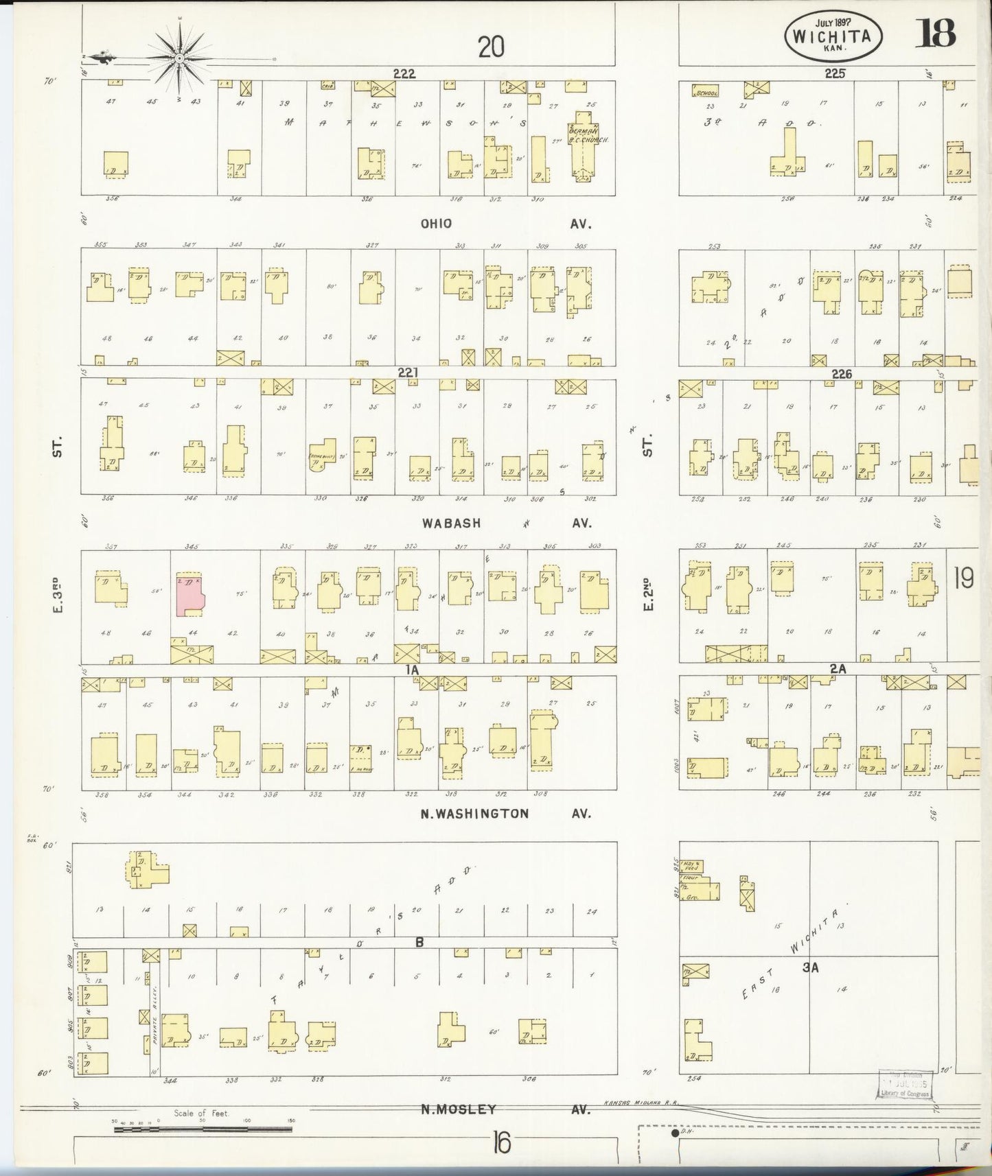 Sanborn Fire Insurance Map from Wichita, Sedgwick County, Kansas (1897), Sheet #0018 - Historic Sanborn Fire Insurance Map Print, vintage old map wall art, antique decor, genealogy gift, Kansas Kansas map