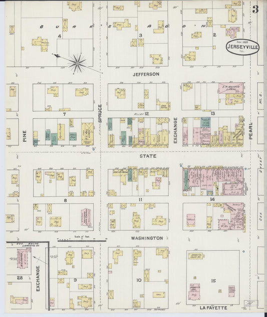 Sanborn Fire Insurance Map from Jerseyville, Jersey County, Illinois (1889), Sheet #0003 - Historic Sanborn Fire Insurance Map Print, vintage old map wall art, antique decor, genealogy gift, Illinois Illinois map